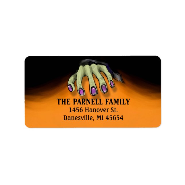 Halloween Scary Green Hand with Purple Nails Label (Front)