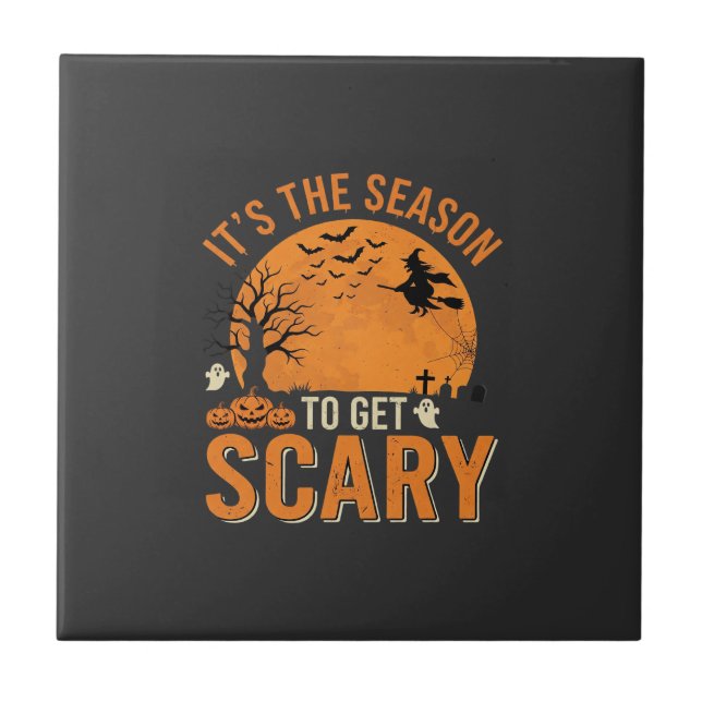 Halloween Scary Haunted Castle Vector Ceramic Tile (Front)