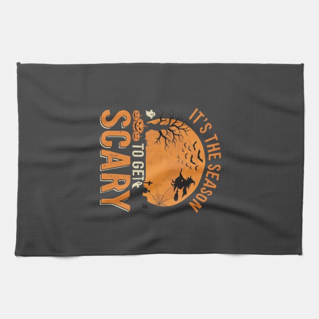 Halloween Scary Haunted Castle Vector Tea Towel (Horizontal)