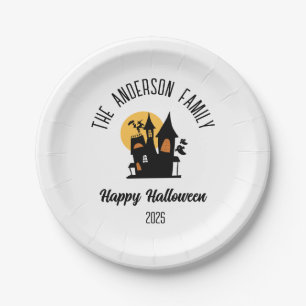 Halloween Scary Haunted House Personalised Name Paper Plate