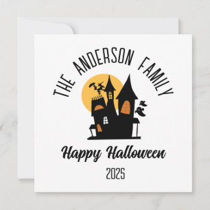 Halloween Scary Haunted  House Personalized Name Holiday Card