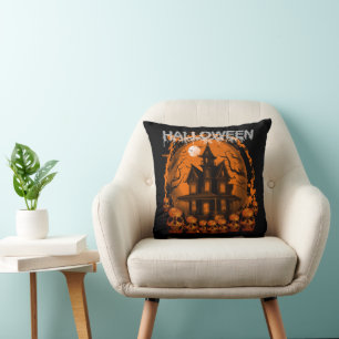 HALLOWEEN SCARY HAUNTED HOUSE SKULLS CUSHION