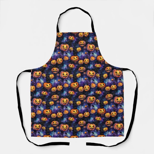 Halloween Scary Jack O Lantern Orange Black Apron (Front)