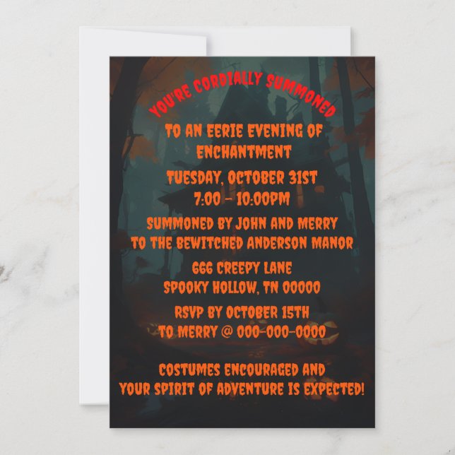 Halloween Scary Mansion Costume Party Invitation (Front)