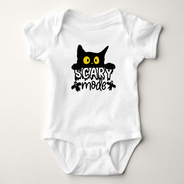 Halloween Scary Mode Scared Cat Baby Bodysuit (Front)