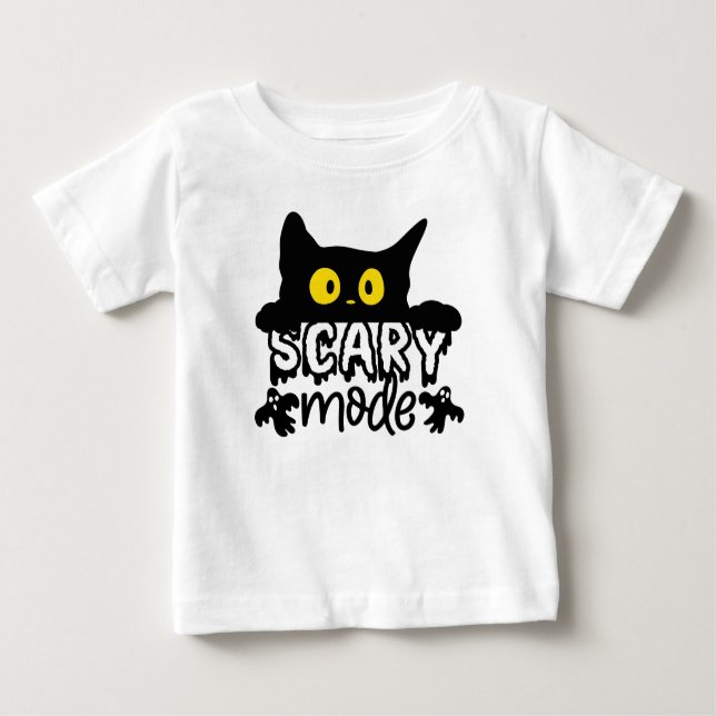 Halloween Scary Mode Scared Cat Baby T-Shirt (Front)