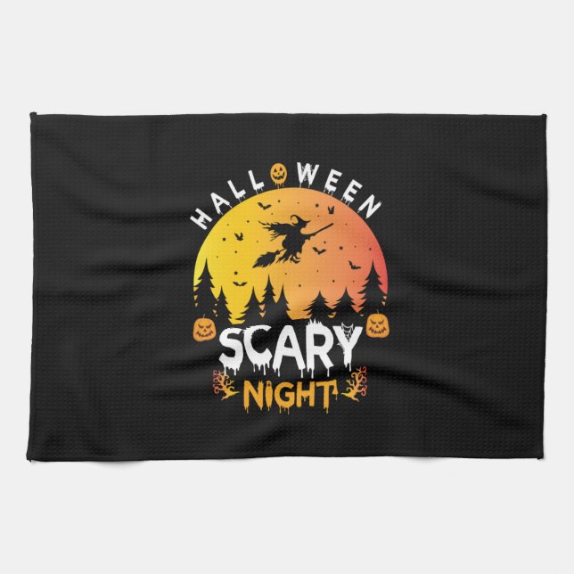 Halloween Scary Night Birthday Tea Towel (Horizontal)