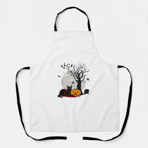 Halloween Scary Night Black Cat Pumpkins Bats Hall Apron
