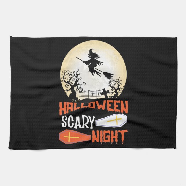 Halloween Scary Night Creepy Witch Tea Towel (Horizontal)