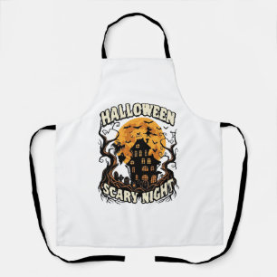 Halloween Scary Night Haunted House Full Moon Witc Apron