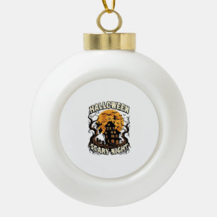 Halloween Scary Night Haunted House Full Moon Witc Ceramic Ball Christmas Ornament