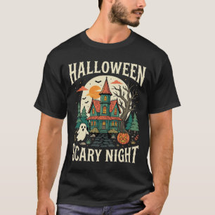 Halloween Scary Night Haunted House Retro Vector T-Shirt