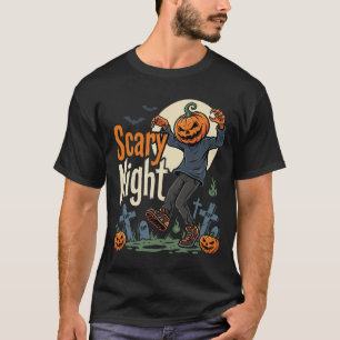 Halloween Scary Night Pumpkin Graveyard Vector T-Shirt