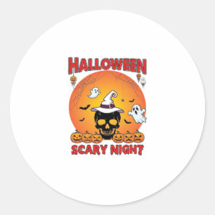 Halloween Scary Night Skull Witch Hat Pumpkins Gho Classic Round Sticker