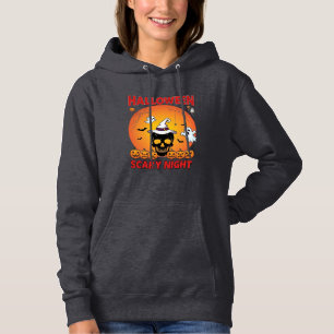 Halloween Scary Night Skull Witch Hat Pumpkins Gho Hoodie