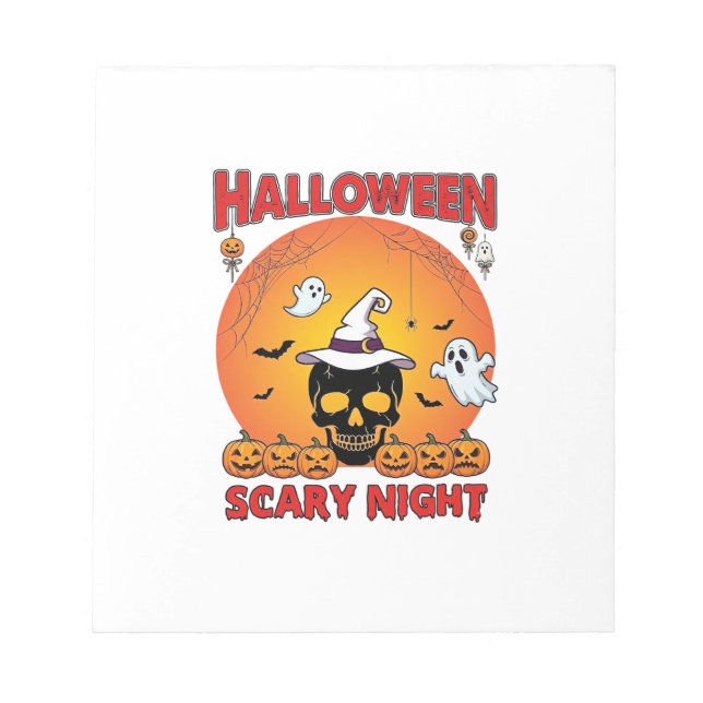 Halloween Scary Night Skull Witch Hat Pumpkins Gho Notepad (Front)