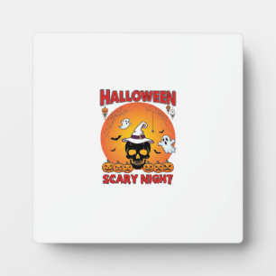 Halloween Scary Night Skull Witch Hat Pumpkins Gho Plaque