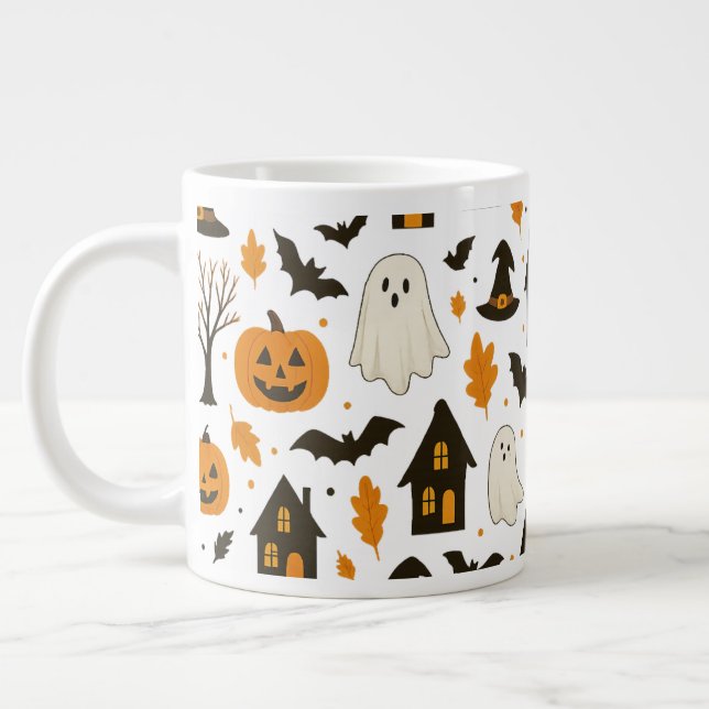 Halloween Scary Pattern – Spooky & Festive Large Coffee Mug (Left)