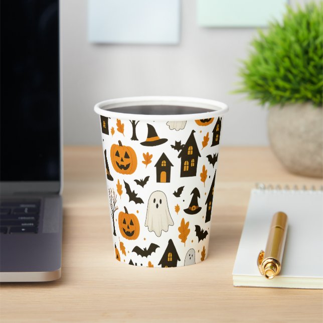 Halloween Scary Pattern – Spooky & Festive Paper Cups (Insitu)