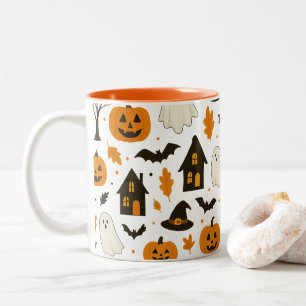 Halloween Scary Pattern – Spooky & Festive Two-Tone Coffee Mug