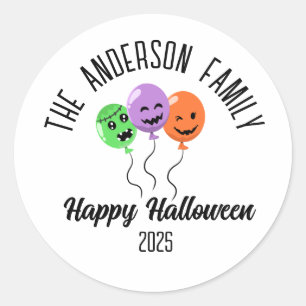 Halloween Scary Pumpkin Balloons Personalised Name Classic Round Sticker