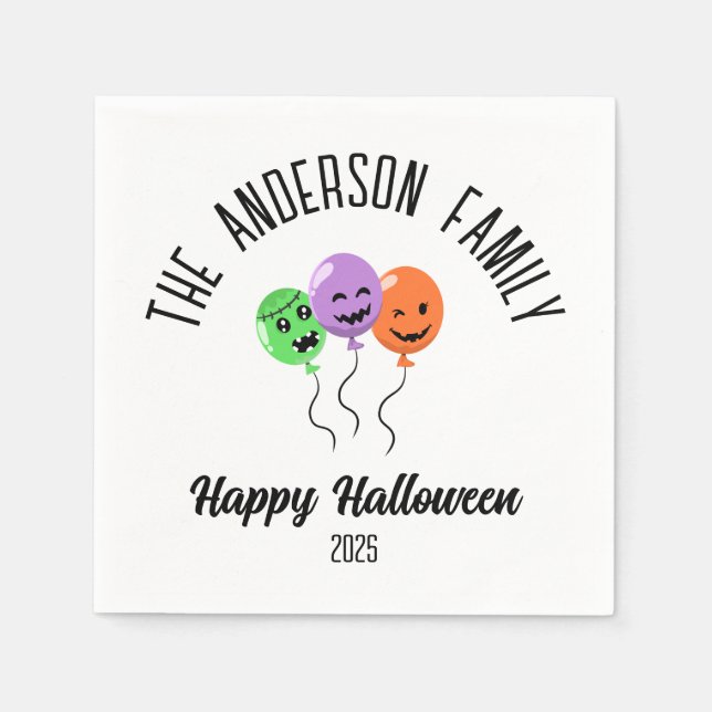 Halloween Scary Pumpkin Balloons Personalised Name Napkin (Front)