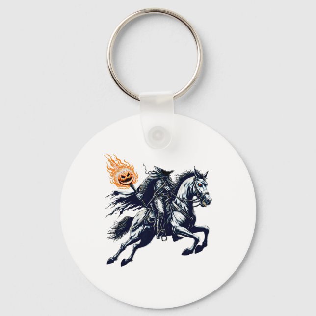 Halloween Scary Pumpkin Headless Horseman  Key Ring (Front)