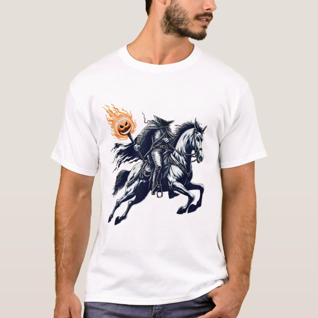 Halloween Scary Pumpkin Headless Horseman  T-Shirt (Front)