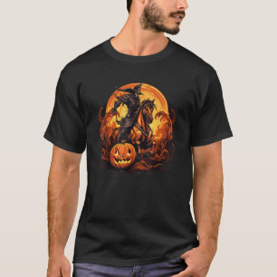 Halloween Scary Pumpkin Headless Horseman Western T-Shirt