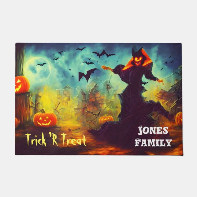 Halloween Scary Pumpkin Monste And Bats Doormat (Front)
