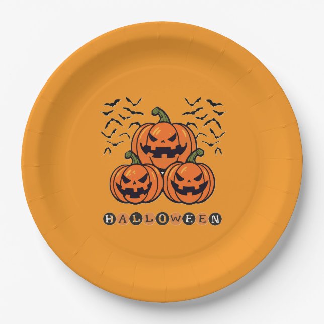 Halloween Scary Pumpkin Paper Plate (Front)