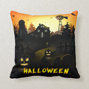 Halloween Scary Pumpkin Scene Cushion