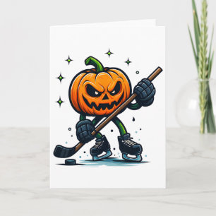 Halloween Scary Pumpkin Showing Hockey Skills Spoo Card