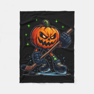 Halloween Scary Pumpkin Showing Hockey Skills Spoo Fleece Blanket