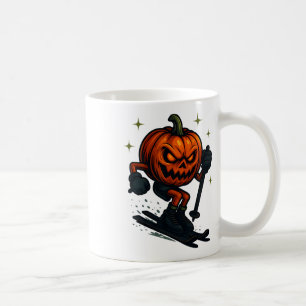 Halloween Scary Pumpkin Showing Skiing Skills Spoo Coffee Mug