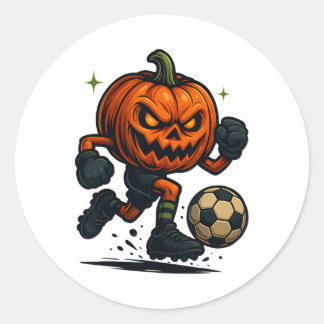 Halloween Scary Pumpkin Showing Soccer Skills Spoo Classic Round Sticker