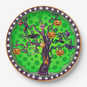 Halloween Scary Pumpkin Tree Paper Plate