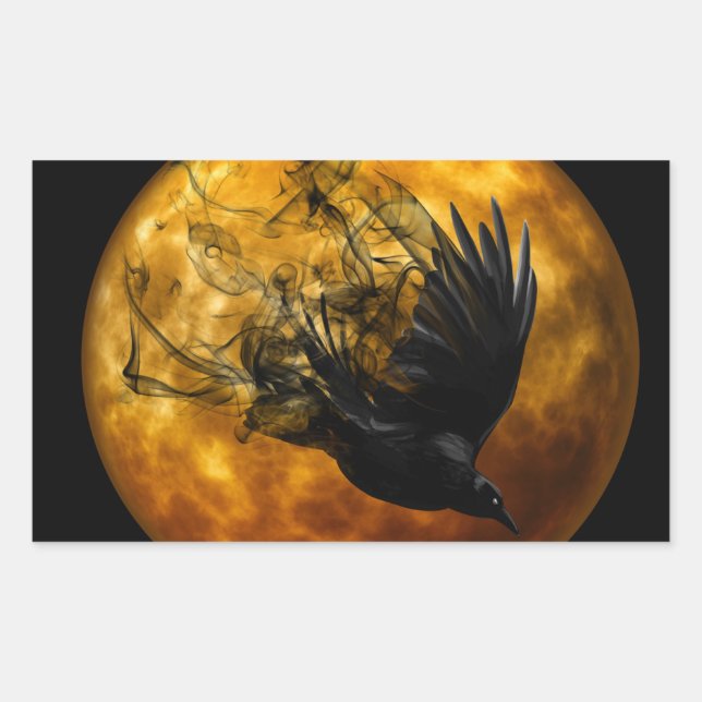 Halloween Scary Scene 13 Raven in Flight Rectangular Sticker (Front)