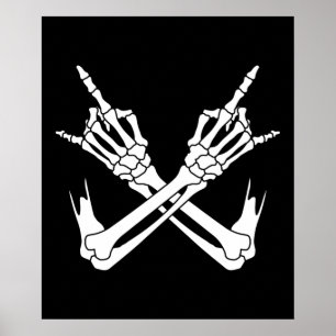 Halloween Scary Skeleton Rocker Hands Poster