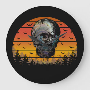 HALLOWEEN SCARY SKULL LARGE CLOCK