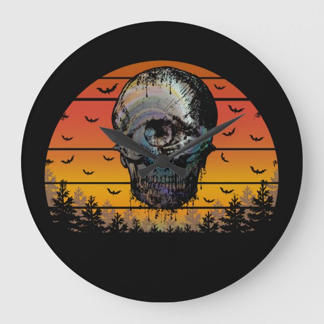 HALLOWEEN SCARY SKULL LARGE CLOCK (Front)
