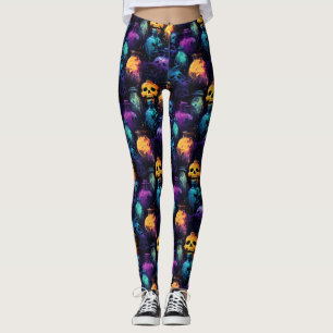 Halloween Scary Skull Orange Purple Blue Glow Leggings