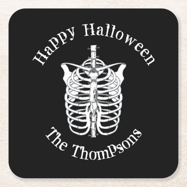 Halloween Scary Spooky Creepy Skeleton Square Paper Coaster (Front)