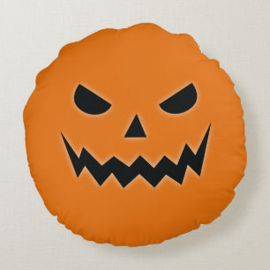 Halloween Scary Spooky Jack O Lantern Pumpkin Face Round Cushion