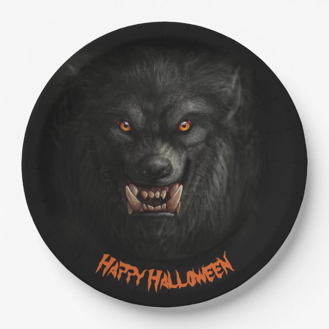 Halloween Scary Werewolf Paper Plates (Front)