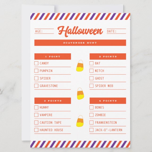 Halloween Scavenger Hunt Checklist Holiday Card (Front)