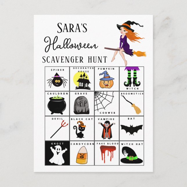 halloween scavenger hunt game party announcement postcard (Front)