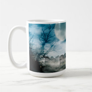 Halloween scene. Haunted house on graveyard. Coffee Mug