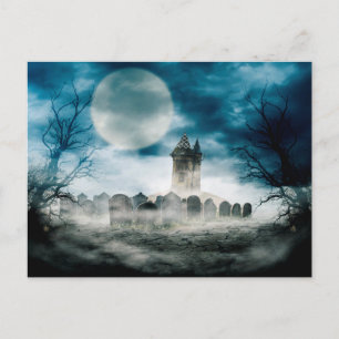 Halloween scene. Haunted house. Postcard