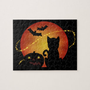 Halloween Scene in Silhouette Jigsaw Puzzle